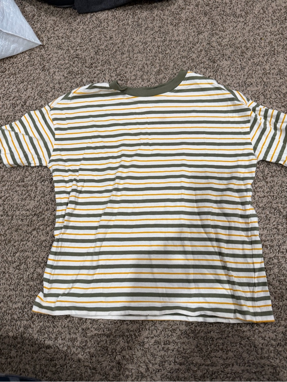 Old Navy Oversized Striped Short Sleeve Tee in White, Olive & Mustard